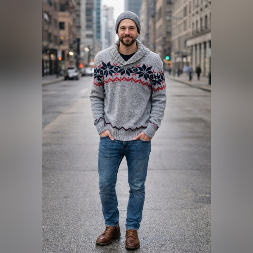 Men's Gray Nordic Pattern Sweater